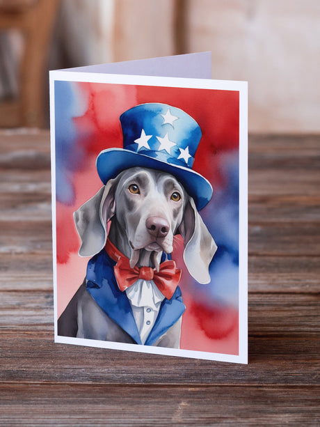 Weimaraner Patriotic American Greeting Cards Pack of 8