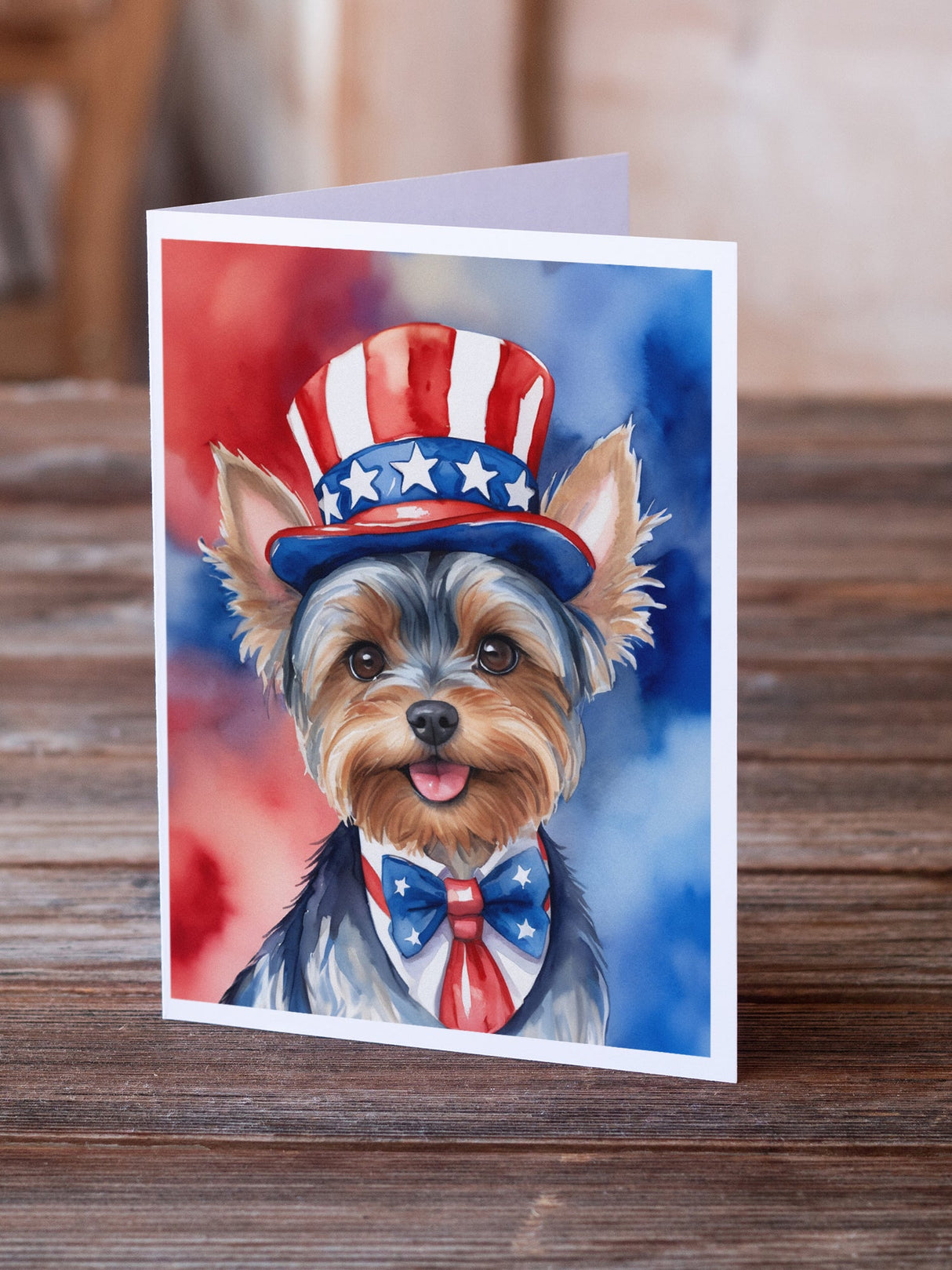 Yorkshire Terrier Patriotic American Greeting Cards Pack of 8