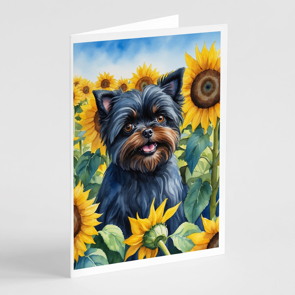 Affenpinscher in Sunflowers Greeting Cards Pack of 8