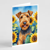 Airedale Terrier in Sunflowers Greeting Cards Pack of 8