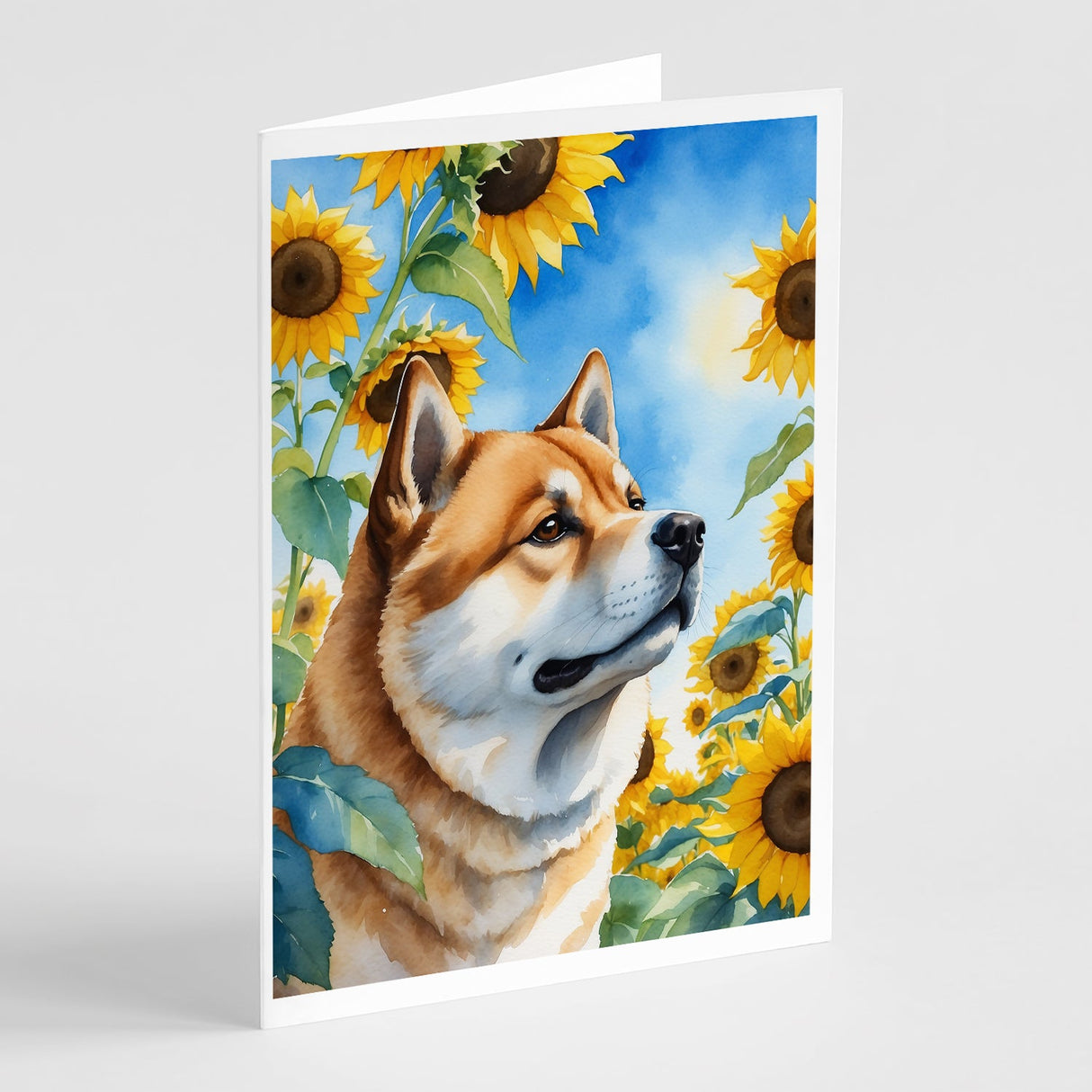 Akita in Sunflowers Greeting Cards Pack of 8