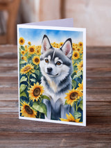 Alaskan Klee Kai in Sunflowers Greeting Cards Pack of 8