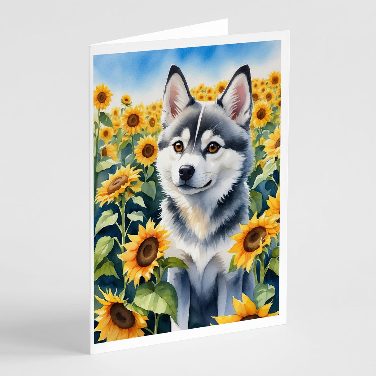 Alaskan Klee Kai in Sunflowers Greeting Cards Pack of 8