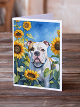 American Bulldog in Sunflowers Greeting Cards Pack of 8