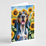 American English Coonhound in Sunflowers Greeting Cards Pack of 8