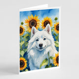 American Eskimo in Sunflowers Greeting Cards Pack of 8