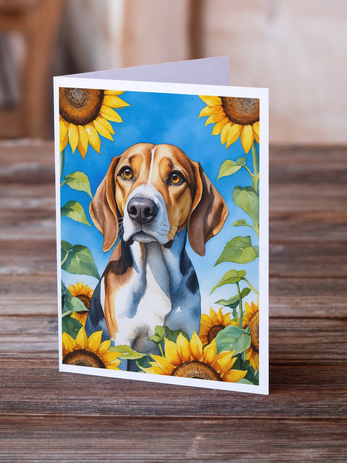 American Foxhound in Sunflowers Greeting Cards Pack of 8