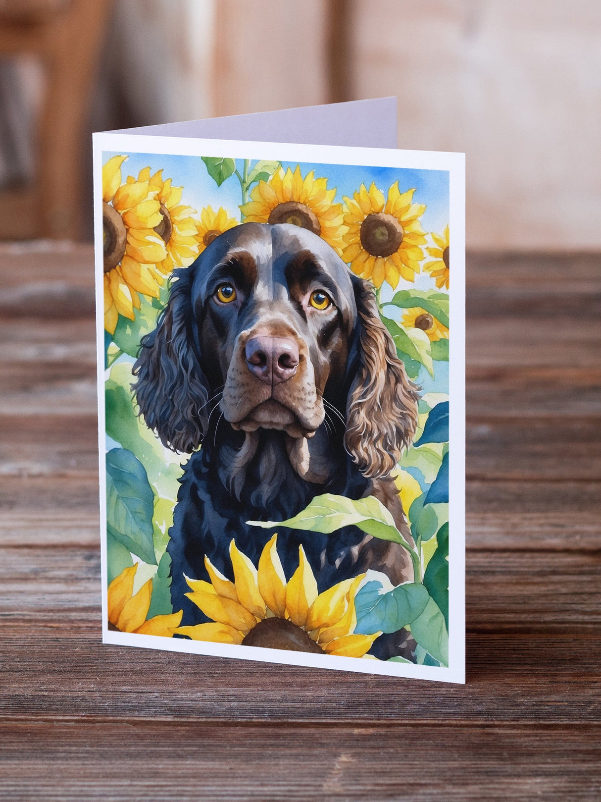 American Water Spaniel in Sunflowers Greeting Cards Pack of 8