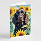 American Water Spaniel in Sunflowers Greeting Cards Pack of 8