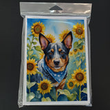 Australian Cattle Dog in Sunflowers Greeting Cards Pack of 8