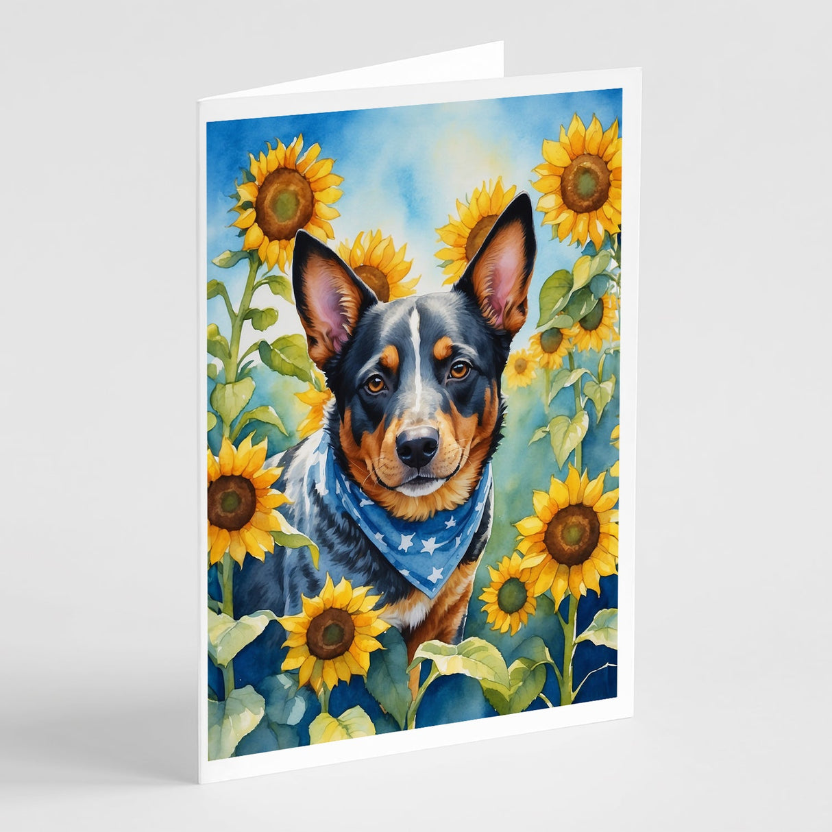 Australian Cattle Dog in Sunflowers Greeting Cards Pack of 8