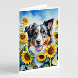 Australian Shepherd in Sunflowers Greeting Cards Pack of 8