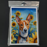 Basenji in Sunflowers Greeting Cards Pack of 8