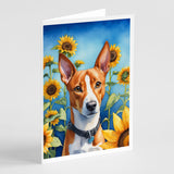 Basenji in Sunflowers Greeting Cards Pack of 8