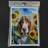 Basset Hound in Sunflowers Greeting Cards Pack of 8