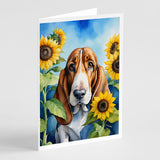 Basset Hound in Sunflowers Greeting Cards Pack of 8