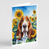 Basset Hound in Sunflowers Greeting Cards Pack of 8