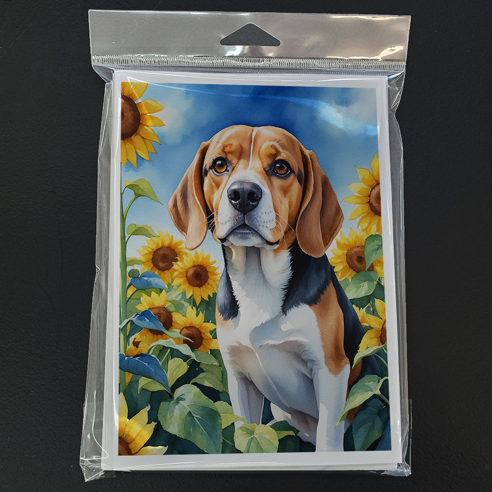 Beagle in Sunflowers Greeting Cards Pack of 8