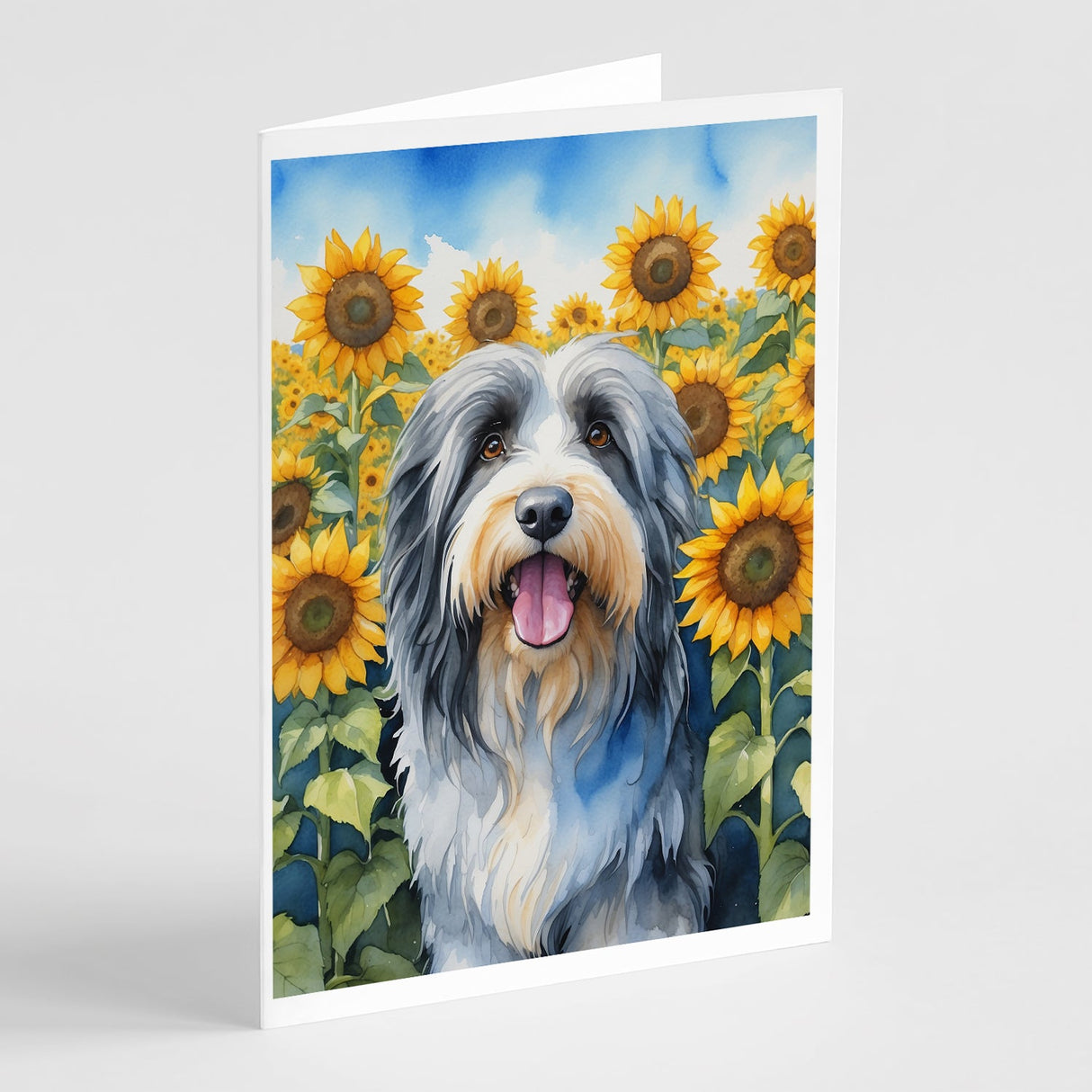 Bearded Collie in Sunflowers Greeting Cards Pack of 8