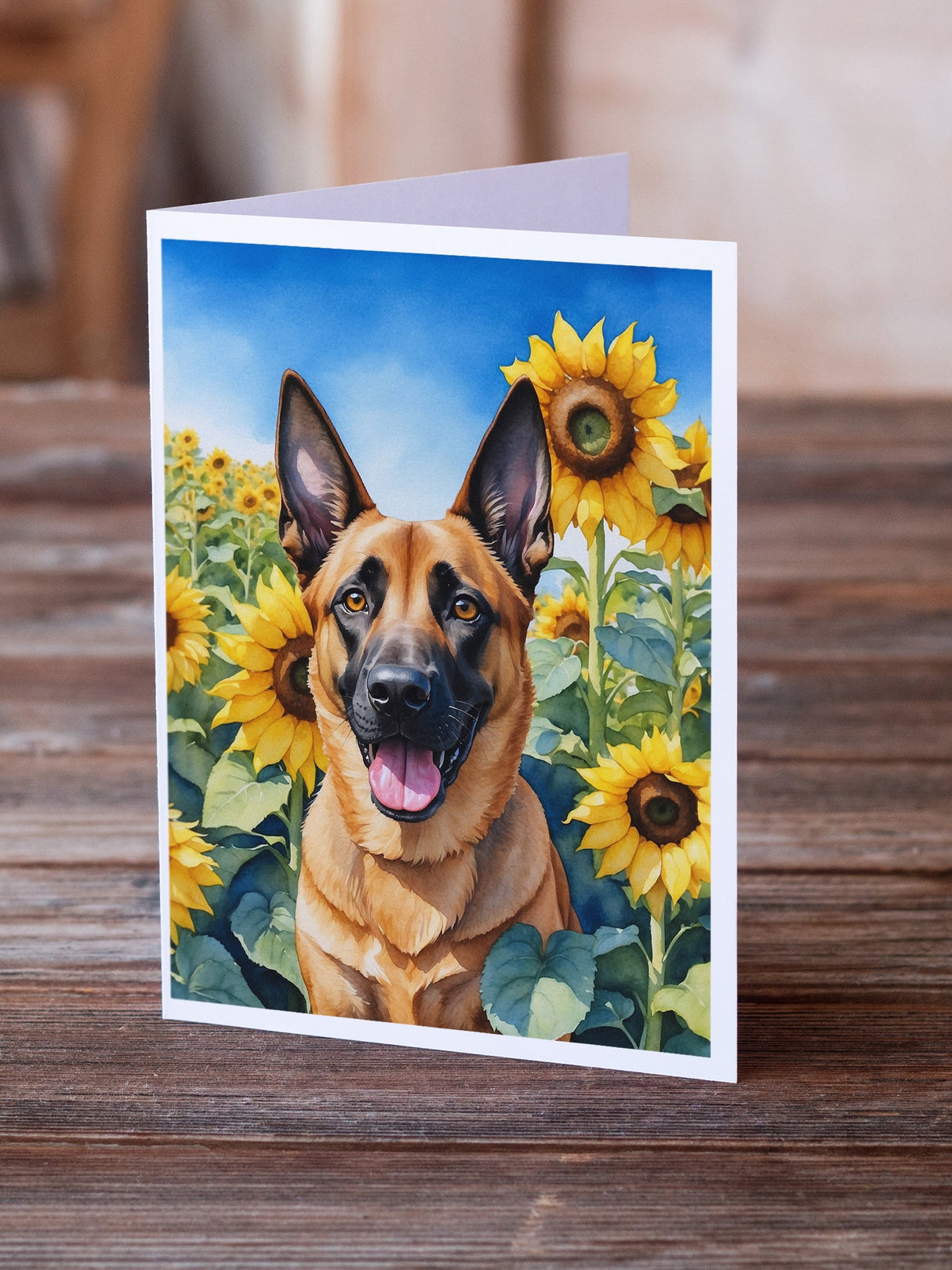 Belgian Malinois in Sunflowers Greeting Cards Pack of 8