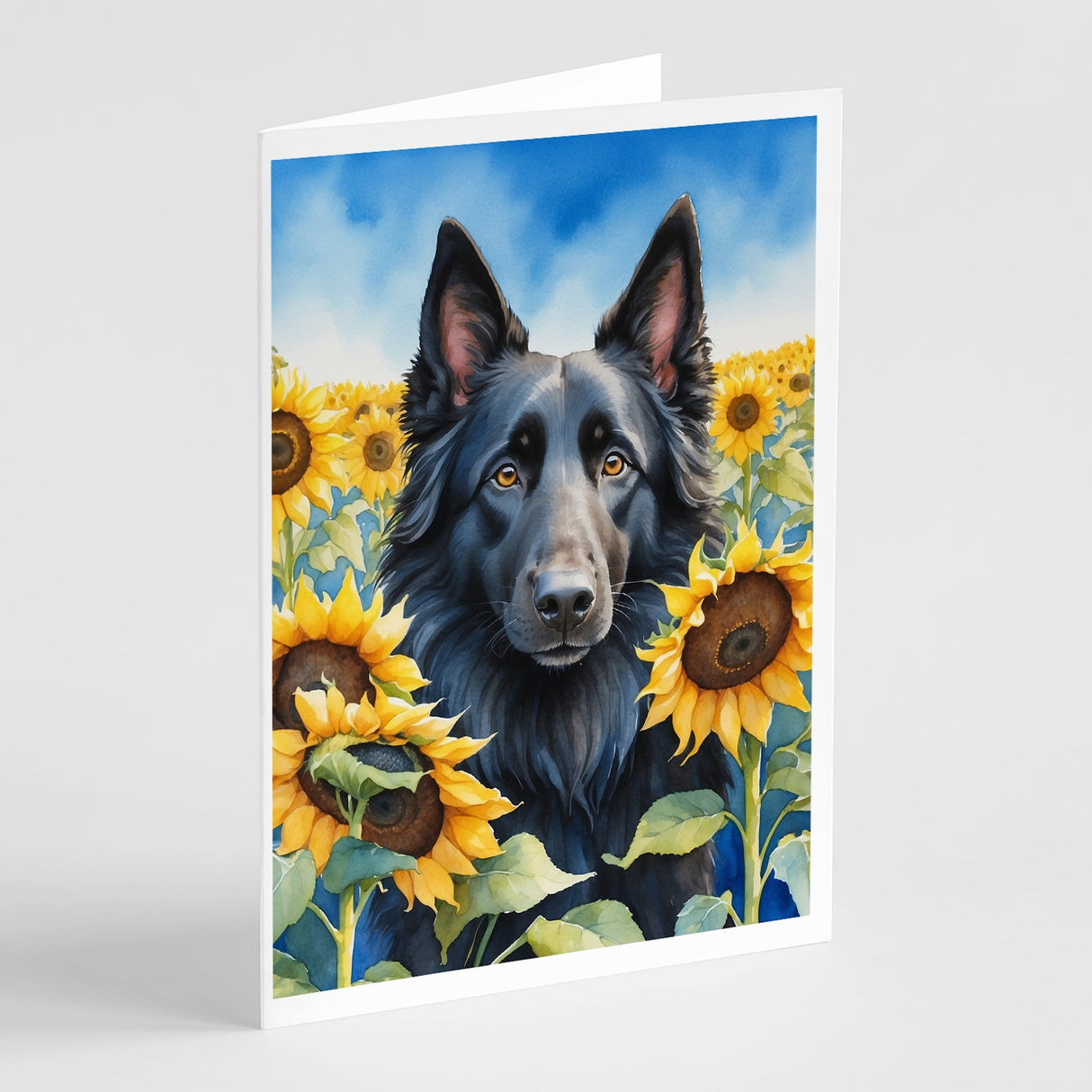 Belgian Sheepdog in Sunflowers Greeting Cards Pack of 8