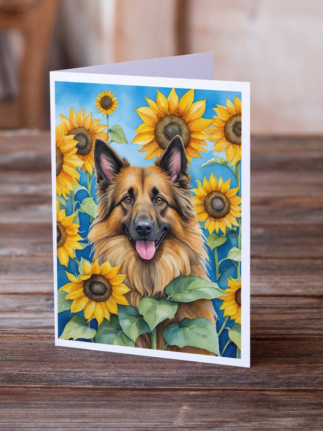 Belgian Tervuren in Sunflowers Greeting Cards Pack of 8