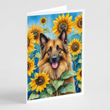 Belgian Tervuren in Sunflowers Greeting Cards Pack of 8