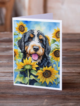 Bernedoodle in Sunflowers Greeting Cards Pack of 8