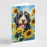 Bernedoodle in Sunflowers Greeting Cards Pack of 8