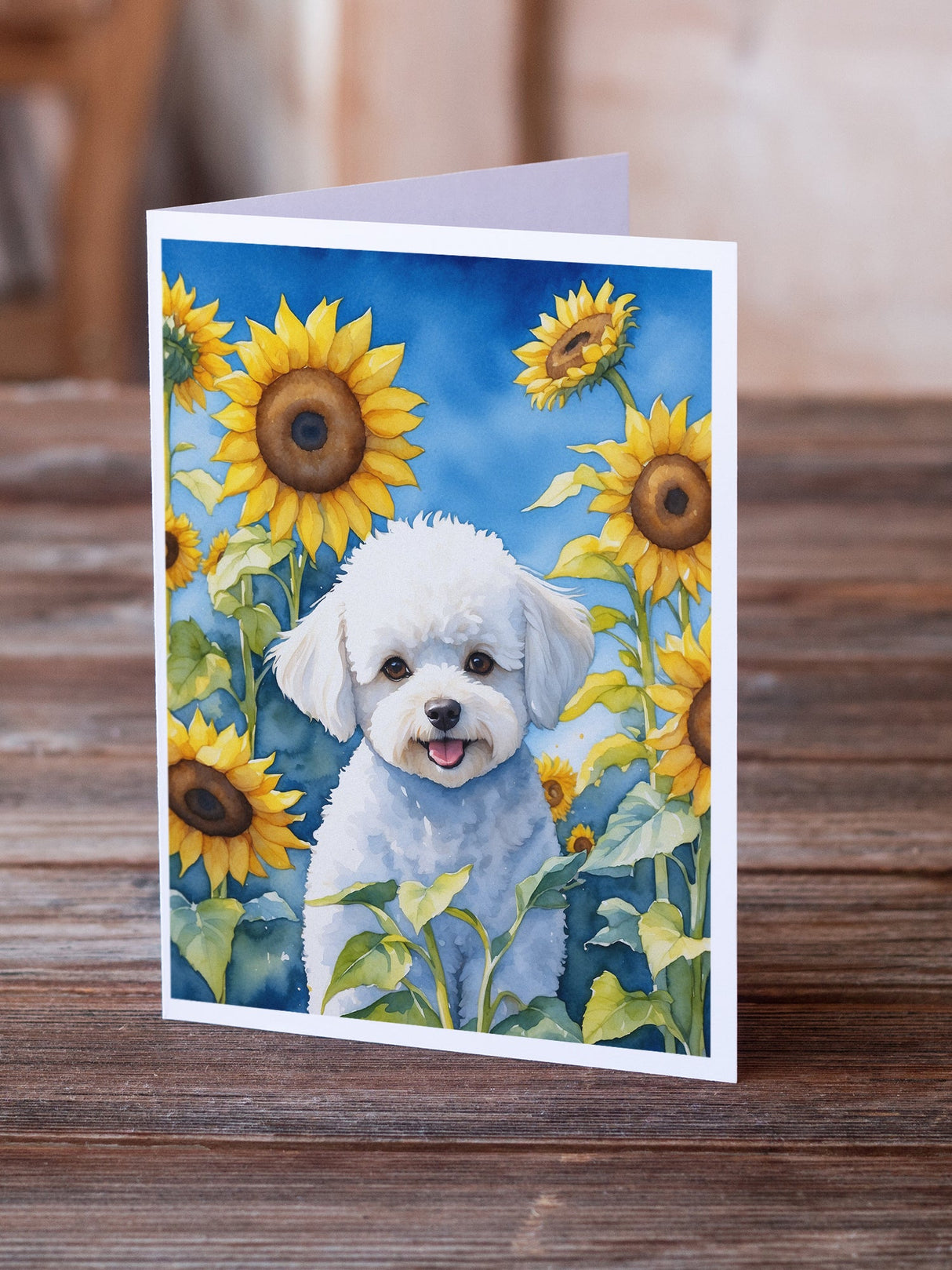 Bichon Frise in Sunflowers Greeting Cards Pack of 8