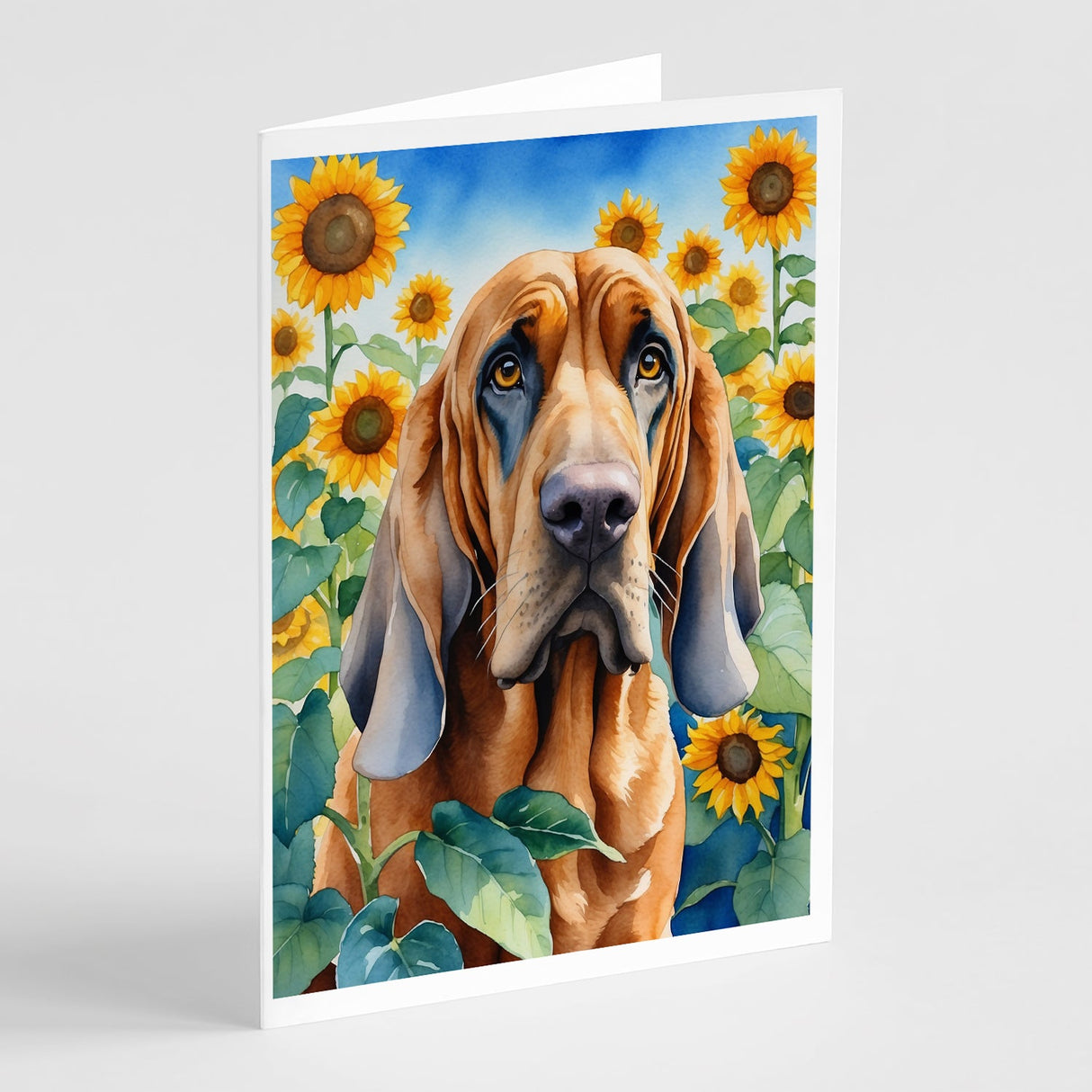 Bloodhound in Sunflowers Greeting Cards Pack of 8