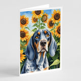 Bluetick Coonhound in Sunflowers Greeting Cards Pack of 8