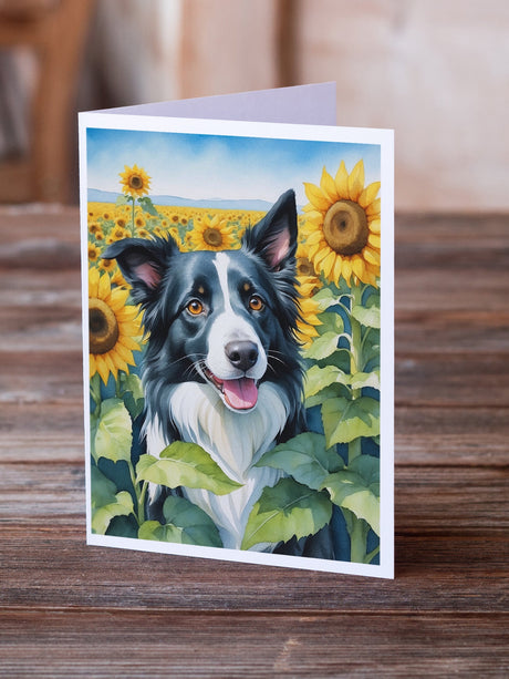 Border Collie in Sunflowers Greeting Cards Pack of 8