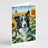 Border Collie in Sunflowers Greeting Cards Pack of 8