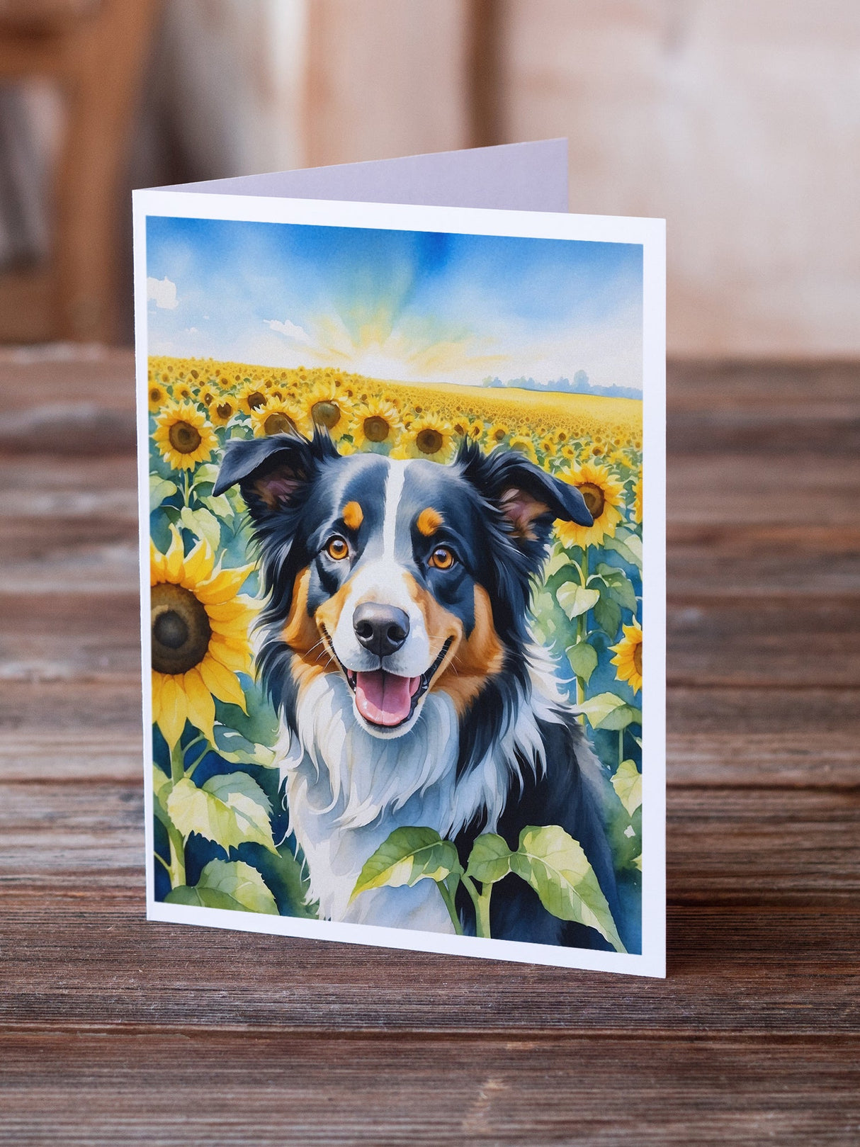 Border Collie in Sunflowers Greeting Cards Pack of 8