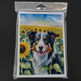 Border Collie in Sunflowers Greeting Cards Pack of 8