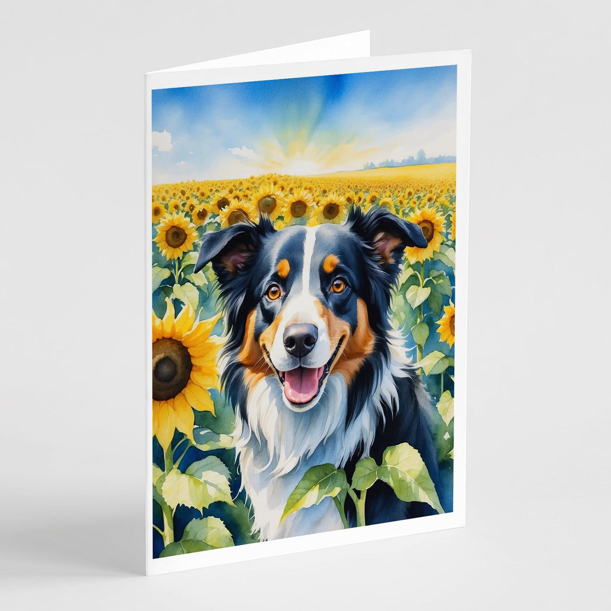 Border Collie in Sunflowers Greeting Cards Pack of 8