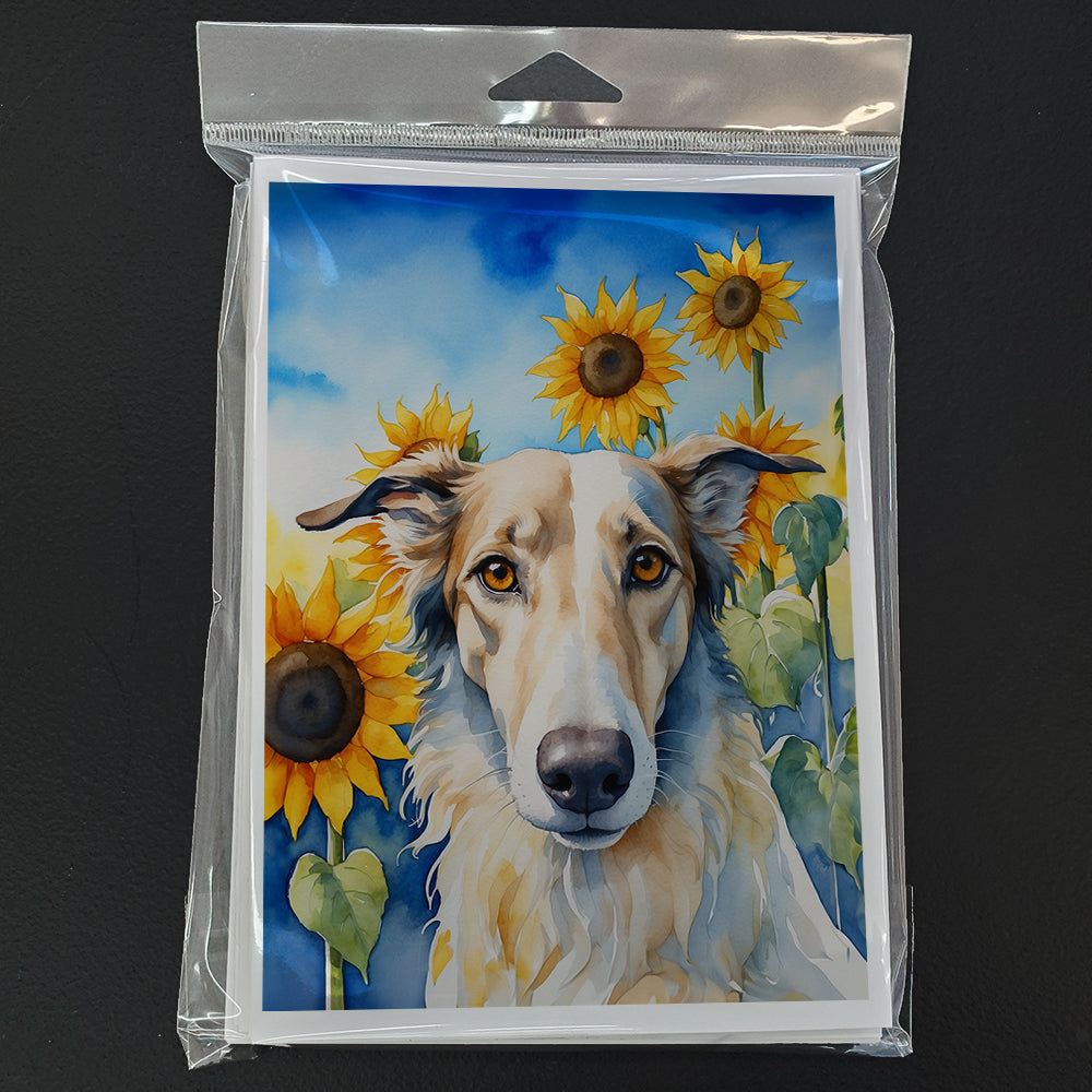 Borzoi in Sunflowers Greeting Cards Pack of 8