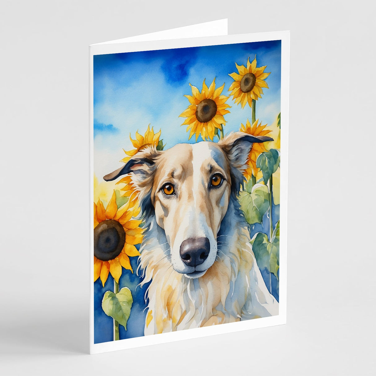 Borzoi in Sunflowers Greeting Cards Pack of 8