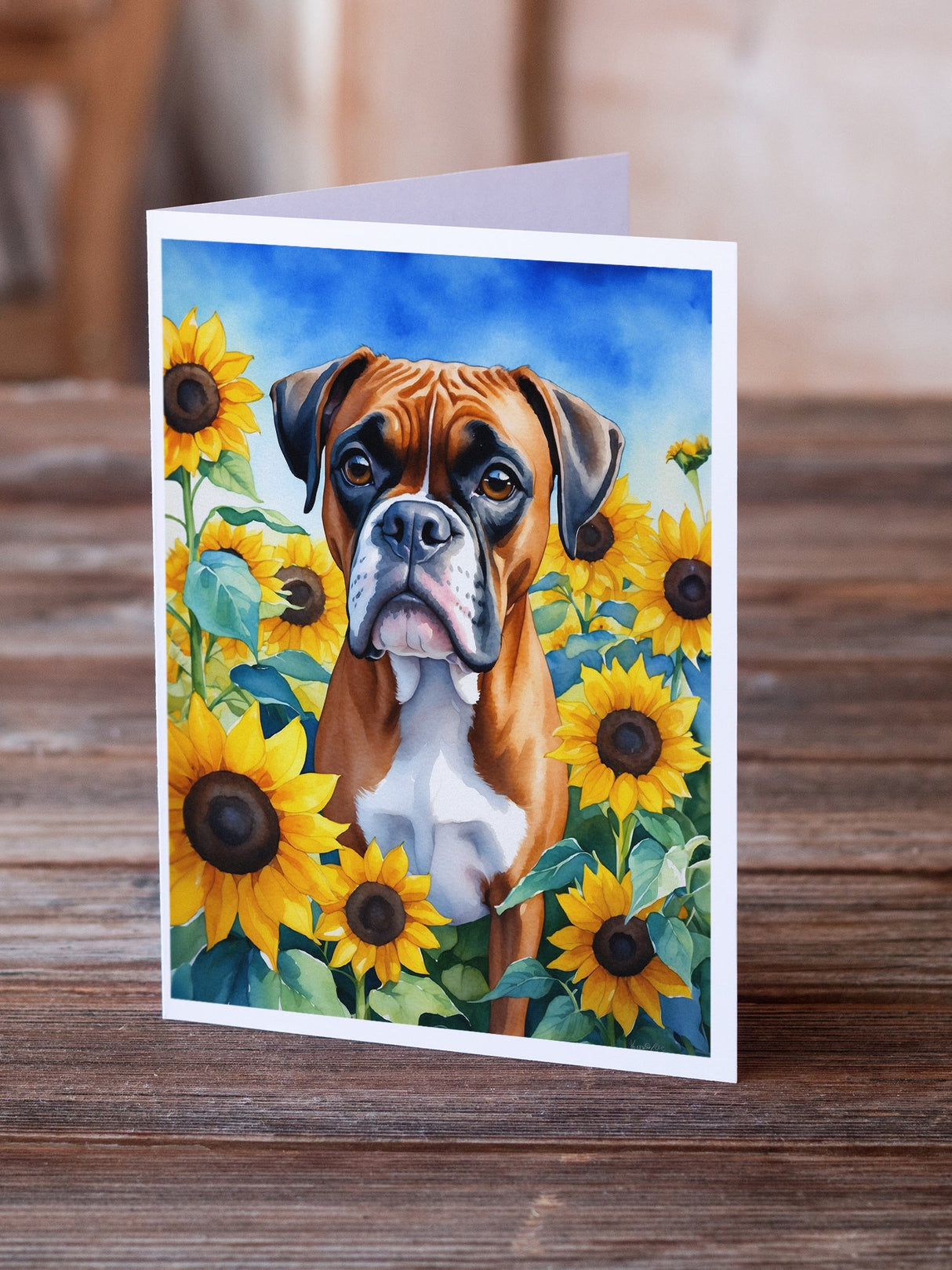 Boxer in Sunflowers Greeting Cards Pack of 8