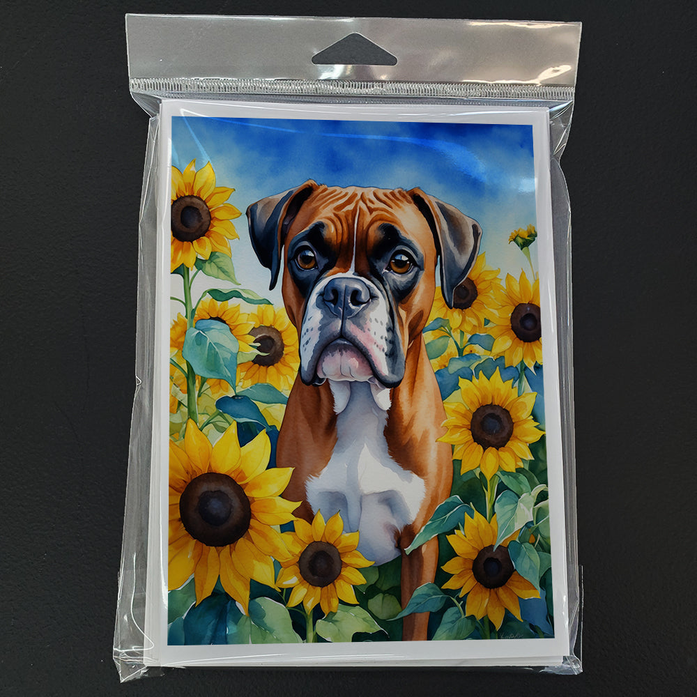 Boxer in Sunflowers Greeting Cards Pack of 8