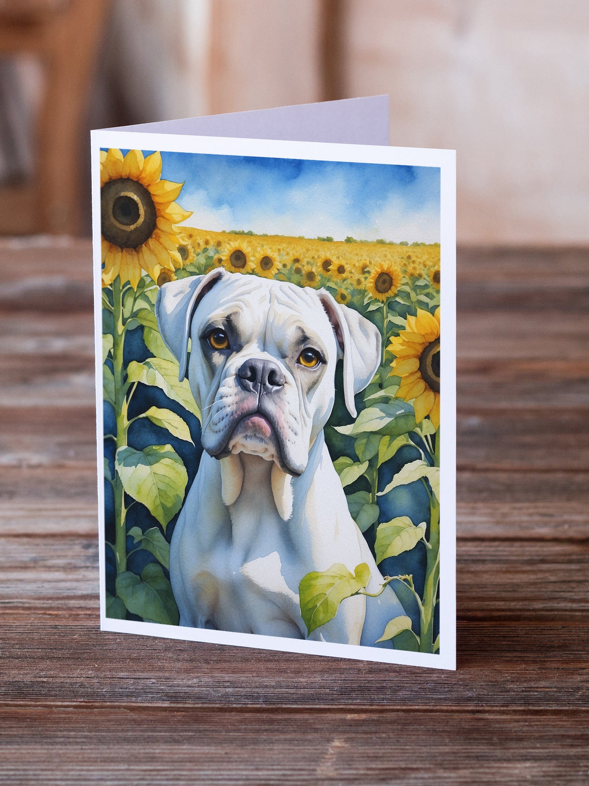 Boxer in Sunflowers Greeting Cards Pack of 8