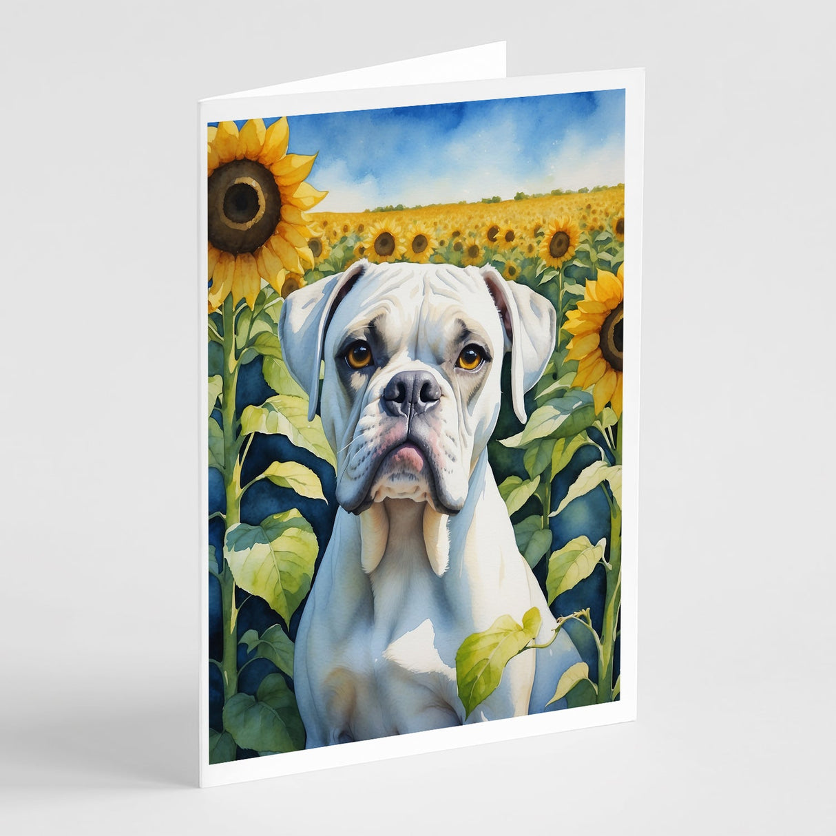 Boxer in Sunflowers Greeting Cards Pack of 8