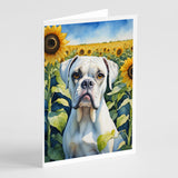 Boxer in Sunflowers Greeting Cards Pack of 8