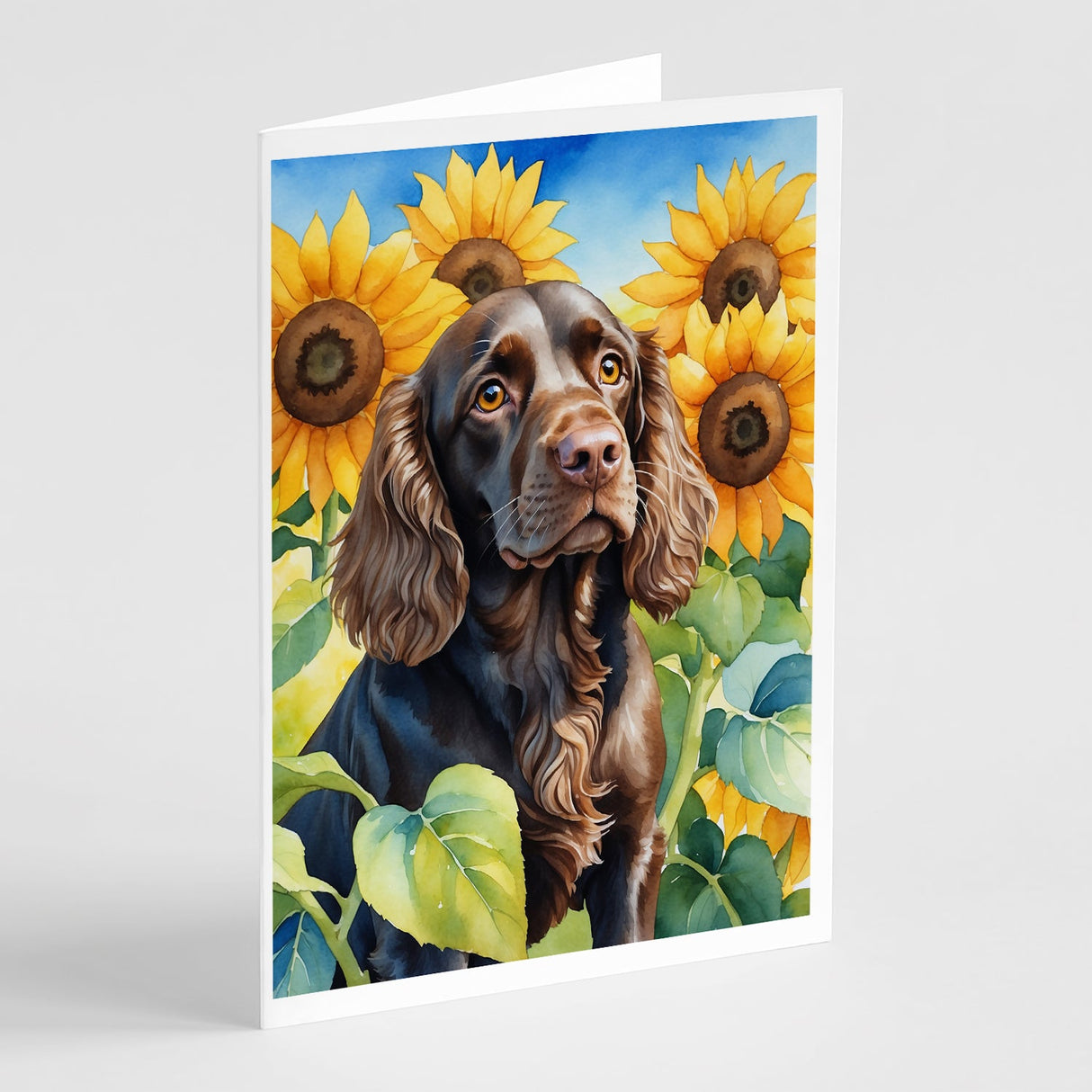 Boykin Spaniel in Sunflowers Greeting Cards Pack of 8