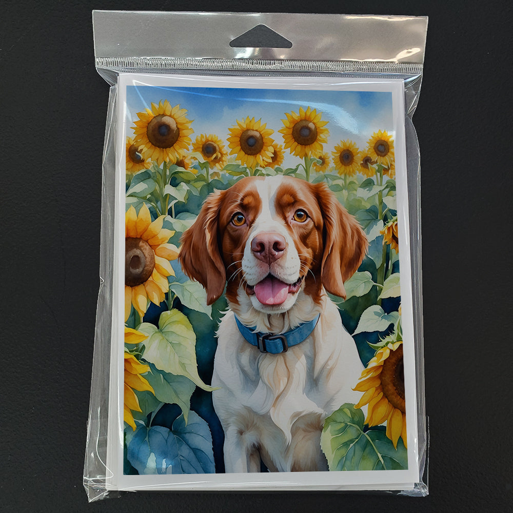 Brittany Spaniel in Sunflowers Greeting Cards Pack of 8