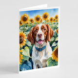 Brittany Spaniel in Sunflowers Greeting Cards Pack of 8