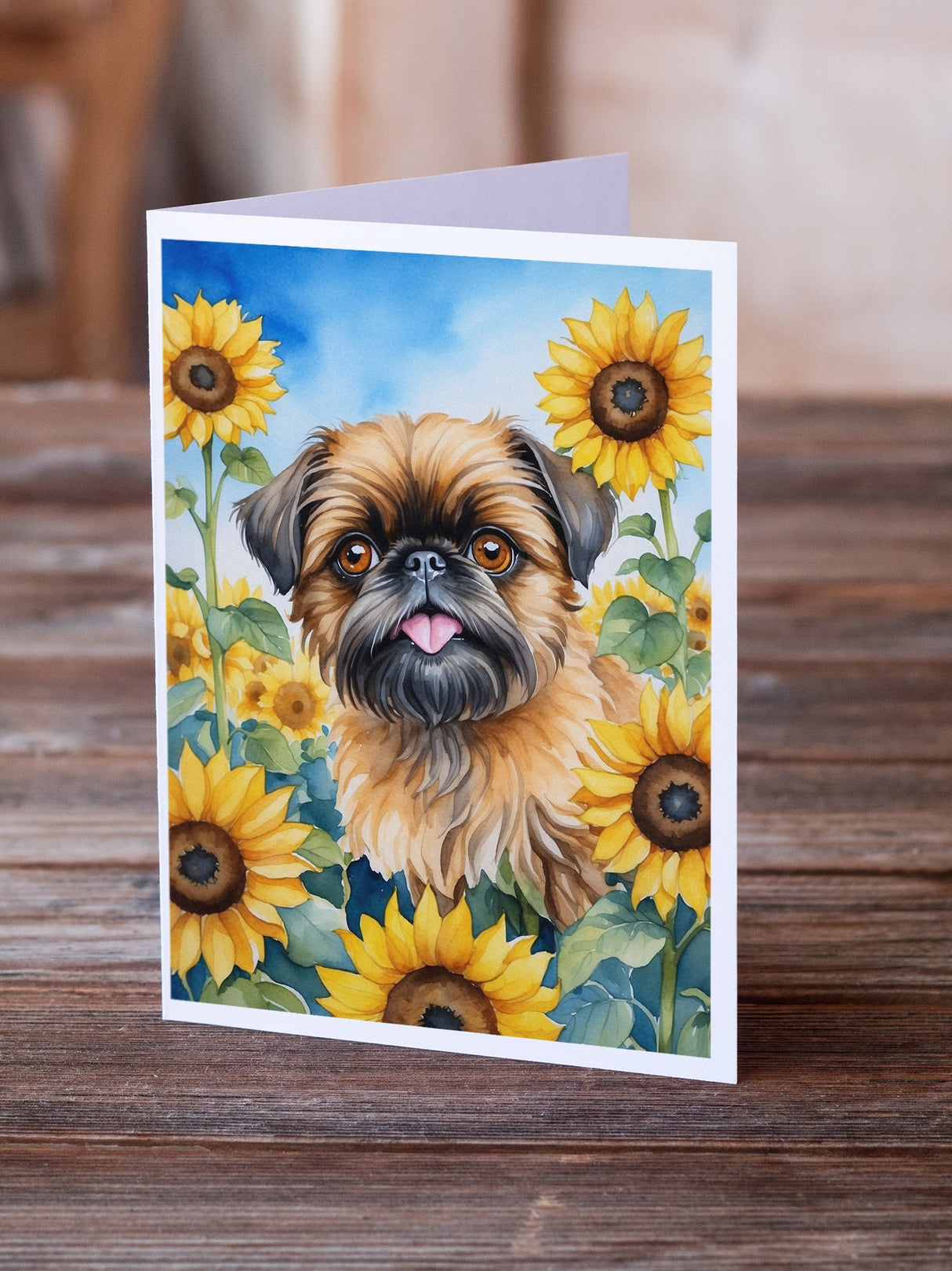 Brussels Griffon in Sunflowers Greeting Cards Pack of 8