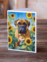 Bullmastiff in Sunflowers Greeting Cards Pack of 8