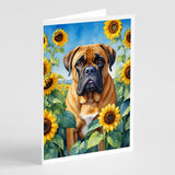 Bullmastiff in Sunflowers Greeting Cards Pack of 8